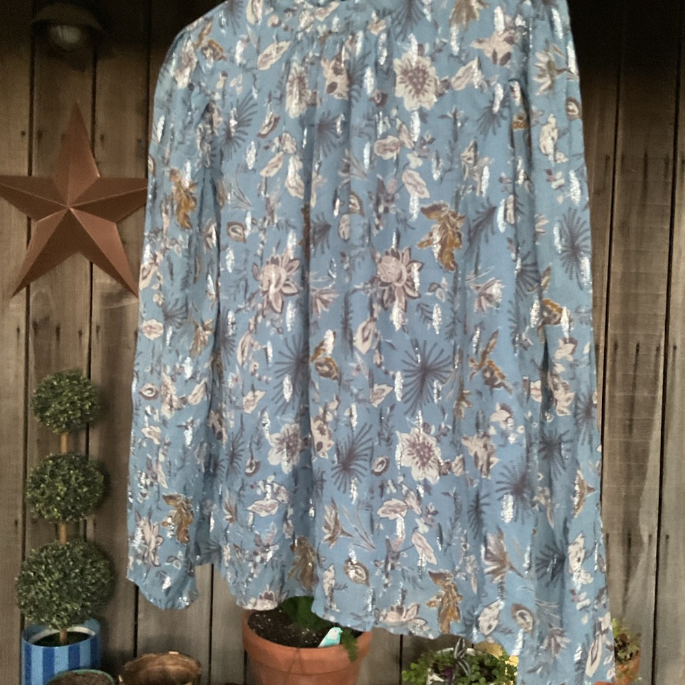 ❤️NWT Greylin Ava Lurex Pouf Sleeve Metallic Floral Blouse Size Medium BEAUTIFUL